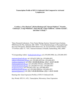 Transcription Profile of HTLV-I-Infected Cells Compared to Activated Lymphocytes