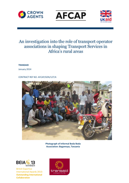 An Investigation Into the Role of Transport Operator Associations in Shaping Transport Services in Africa’S Rural Areas