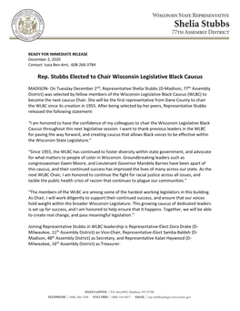 Rep. Stubbs Elected to Chair Wisconsin Legislative Black Caucus