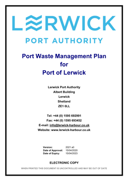 Port Waste Management Plan for Port of Lerwick