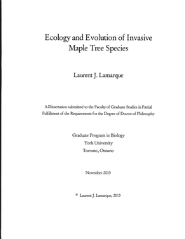 Ecology and Evolution of Invasive Maple Tree Species
