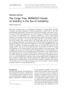 The Congo Trap: MONUSCO Islands of Stability in the Sea of Instability Alberto Barrera*