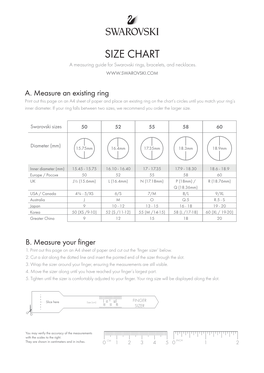 SIZE CHART a Measuring Guide for Swarovski Rings, Bracelets, and Necklaces