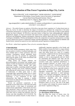 The Evaluation of Pine Forest Vegetation in Riga City, Latvia