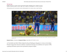 India's Fantasy Sports Start-Ups Bat for Glory During New Cricket Season