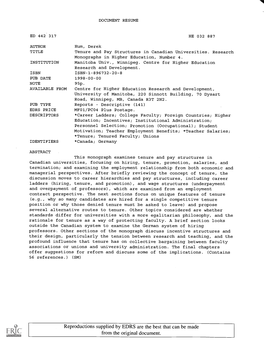 Tenure and Pay Structures in Canadian Universities. Research Monographs in Higher Education, Number 4