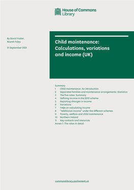 Child Maintenance: Calculations, Variations and Income (UK)