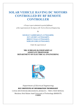 Solar Vehicle Having Dc Motors Controlled by Rf Remote Controller