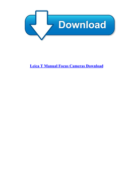 [Special-Ebook PDF] Leica T Manual Focus Cameras
