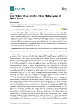 The Philosophical and Scientific Metaphysics of David Bohm