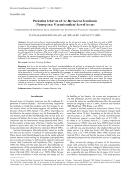 Predation Behavior of the Myrmeleon Brasiliensis (Neuroptera: Myrmeleontidae) Larval Instars