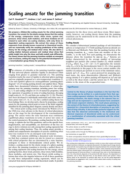 Scaling Ansatz for the Jamming Transition SEE COMMENTARY