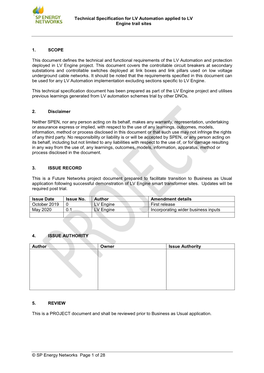 Technical Specification for LV Automation Applied to LV Engine Trail Sites