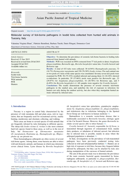 Molecular Survey of Tick-Borne Pathogens in Ixodid Ticks Collected from Hunted Wild Animals in Tuscany, Italy