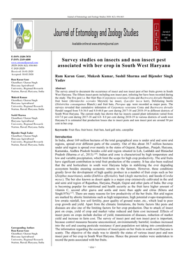 Survey Studies on Insects and Non Insect Pest Associated with Ber Crop in South West Haryana