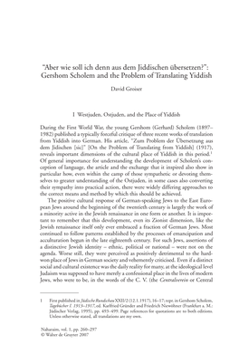 Gershom Scholem and the Problem of Translating Yiddish