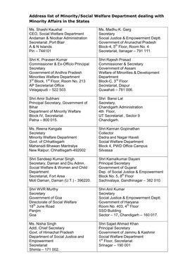 Address List of Principal Secretary