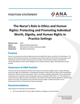 The Nurse's Role in Ethics and Human Rights