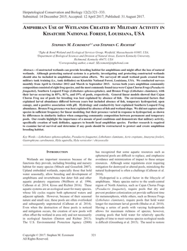 Amphibian Use of Wetlands Created by Military Activity in Kisatchie National Forest, Louisiana, USA