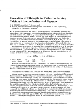 Formation of Ettringite in Pastes Containing Calcium Aluminoferrites and Gypsum P