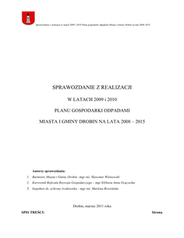 Sprawozdanie Z Realizacji W Latach 2009-2010 Planu