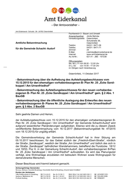 Bekanntmachung Über Die Aufhebung Des Aufstellungsbeschlusses Vom 15.12.2015 Für Den Ehemaligen Vorhabenbezogenen B- Plan Nr