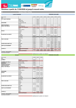 Horaires À Partir Du 11/05/2020 Et Jusqu'à Nouvel Ordre