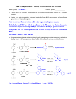 1 CHEM 344 Organometallic Chemistry Practice Problems (Not for Credit)