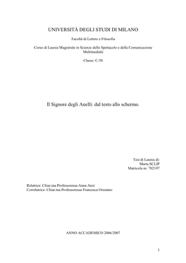 Il Signore Degli Anelli: Dal Testo Allo Schermo