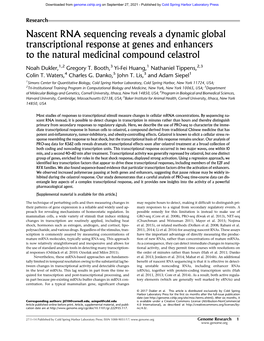 Nascent RNA Sequencing Reveals a Dynamic Global Transcriptional Response at Genes and Enhancers to the Natural Medicinal Compound Celastrol