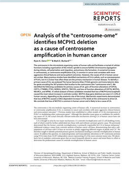 Identifies MCPH1 Deletion As a Cause of Centrosome Amplification in Human Cancer