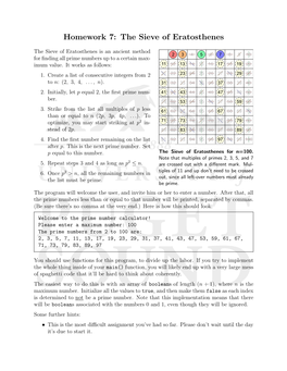 Homework 7: the Sieve of Eratosthenes