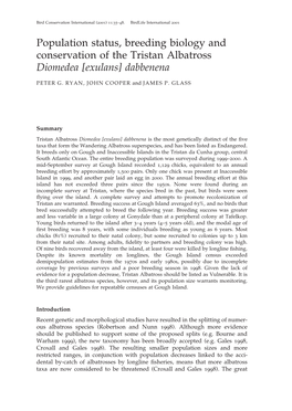 Population Status, Breeding Biology and Conservation of the Tristan Albatross Diomedea [Exulans] Dabbenena