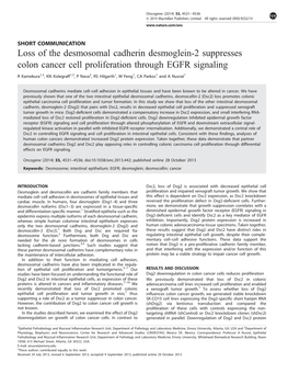 Loss of the Desmosomal Cadherin Desmoglein-2 Suppresses Colon Cancer Cell Proliferation Through EGFR Signaling