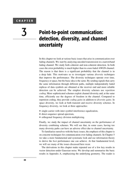 3 Point-To-Point Communication: Detection, Diversity, and Channel Uncertainty