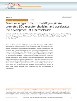 Membrane Type 1 Matrix Metalloproteinase Promotes LDL Receptor Shedding and Accelerates the Development of Atherosclerosis