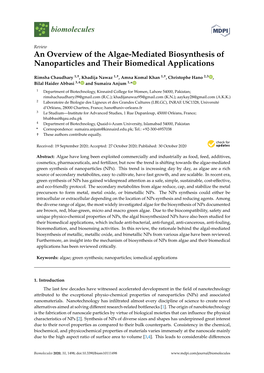An Overview of the Algae-Mediated Biosynthesis of Nanoparticles and Their Biomedical Applications