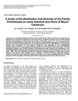 A Study of the Distribution and Diversity of the Family Orchidaceae on Some Selected Lava Flows of Mount Cameroon