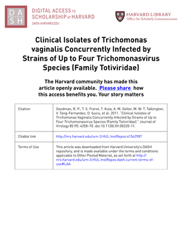 Trichomonas Vaginalis Concurrently Infected by Strains of up to Four Trichomonasvirus Species (Family Totiviridae)