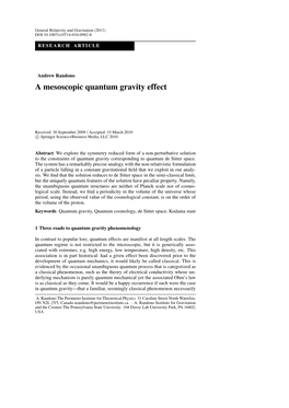 A Mesoscopic Quantum Gravity Effect