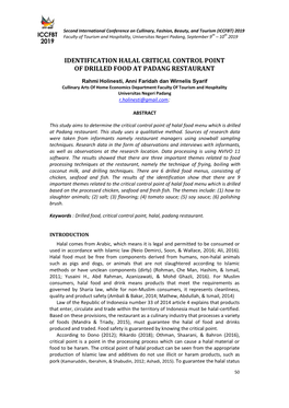 Identification Halal Critical Control Point of Drilled Food at Padang Restaurant