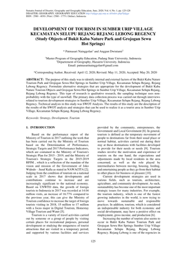 DEVELOPMENT of TOURISM in SUMBER URIP VILLAGE KECAMATAN SELUPU REJANG REJANG LEBONG REGENCY (Study Objects of Bukit Kaba Nature Park and Grojogan Sewu Hot Springs)