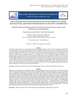 Polyaniline Multi-Coated Onto Polyvinylidene Fluoride and Silicon Elastomer for Pressure Filtration Membranes