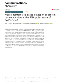 Mass Spectrometric Based Detection of Protein Nucleotidylation in the RNA Polymerase of SARS-Cov-2 ✉ Brian J