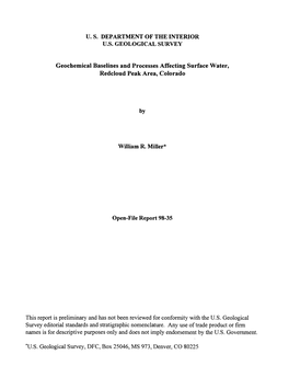 Geochemical Baselines and Processes Affecting Surface Water, Redcloud Peak Area, Colorado