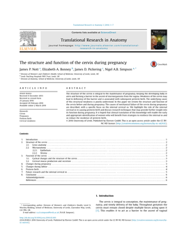 The Structure and Function of the Cervix During Pregnancy Translational