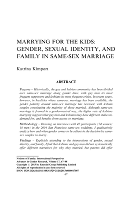 Marrying for the Kids Gender, Sexual Identity, and Family in Same-Sex