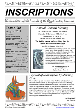 The Newsletter of the Friends of the Egypt Centre, Swansea