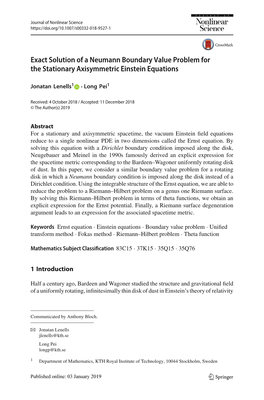 Exact Solution of a Neumann Boundary Value Problem for the Stationary Axisymmetric Einstein Equations