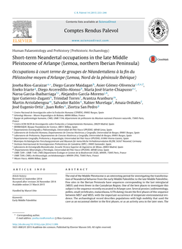 Short-Term Neandertal Occupations in the Late Middle Pleistocene Of